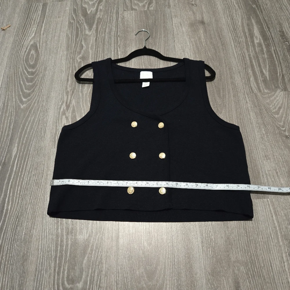 Navy Blue Sleeveless Top Vest Gold Button H&M - Picture 8 of 8
